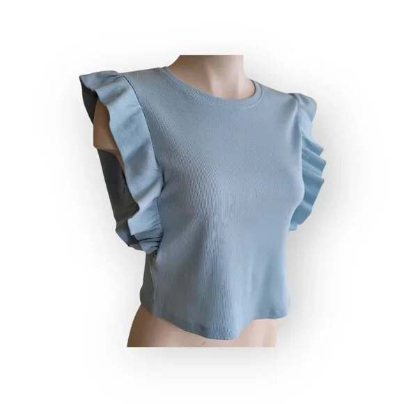 Zara sleeveless baby blue ruffled-sleeve Spring top size M NWT Sabrina Carpenter - Picture 13 of 13